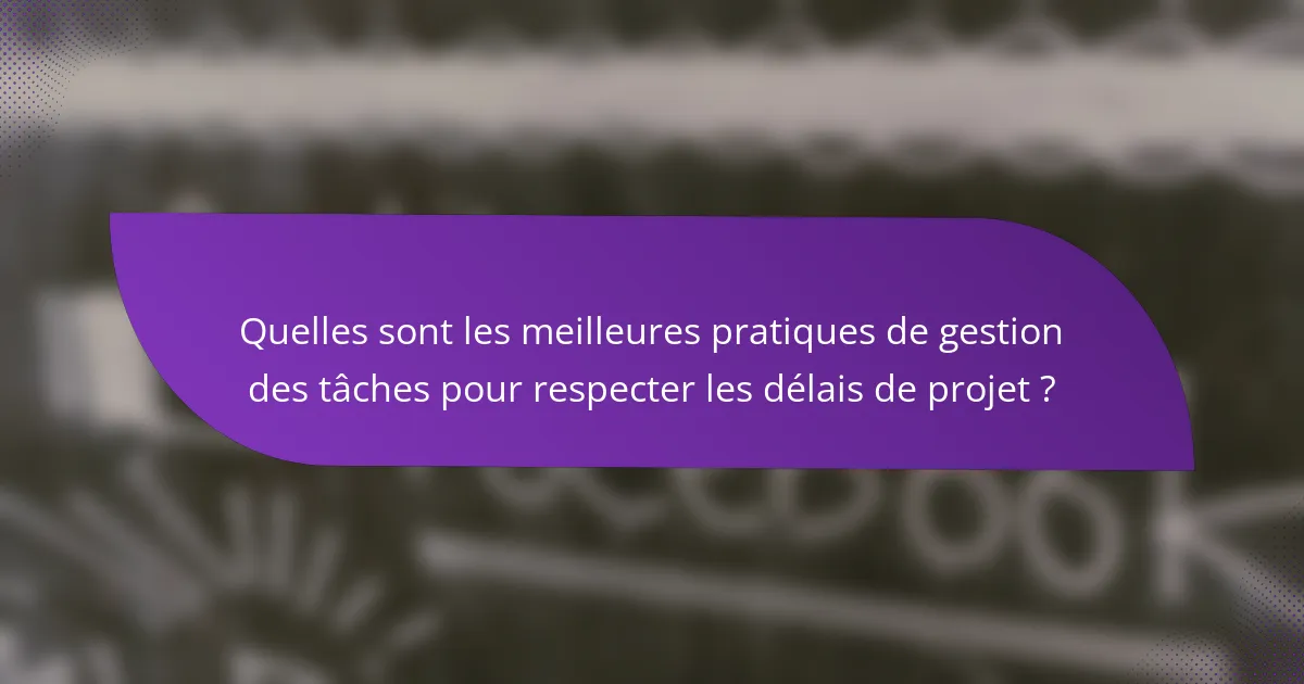 Quelles sont les meilleures pratiques de gestion des tâches pour respecter les délais de projet ?